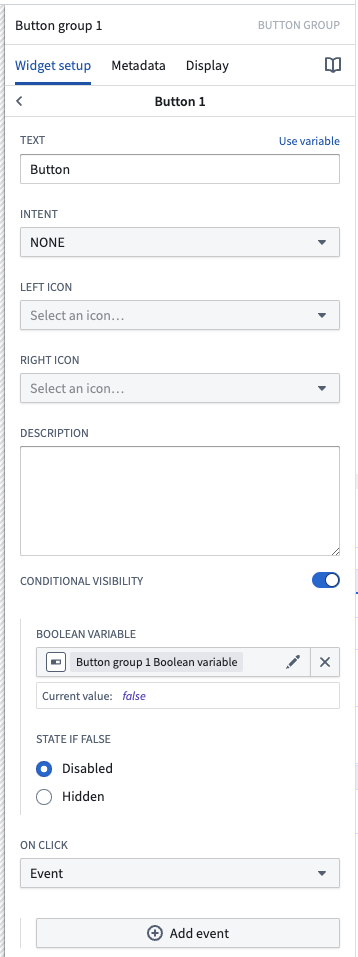 Configuration for a button in the button group widget